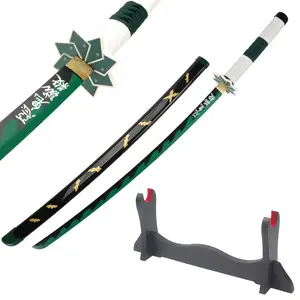 41 inches Real Demon Slayer Cosplay Sword Shinazugawa Sanemi Samurai Katana with Wooden Holder Stand Display for Anime Fans Halloween Role Playing Props Cosplay Collection Christmas Gift Birthday