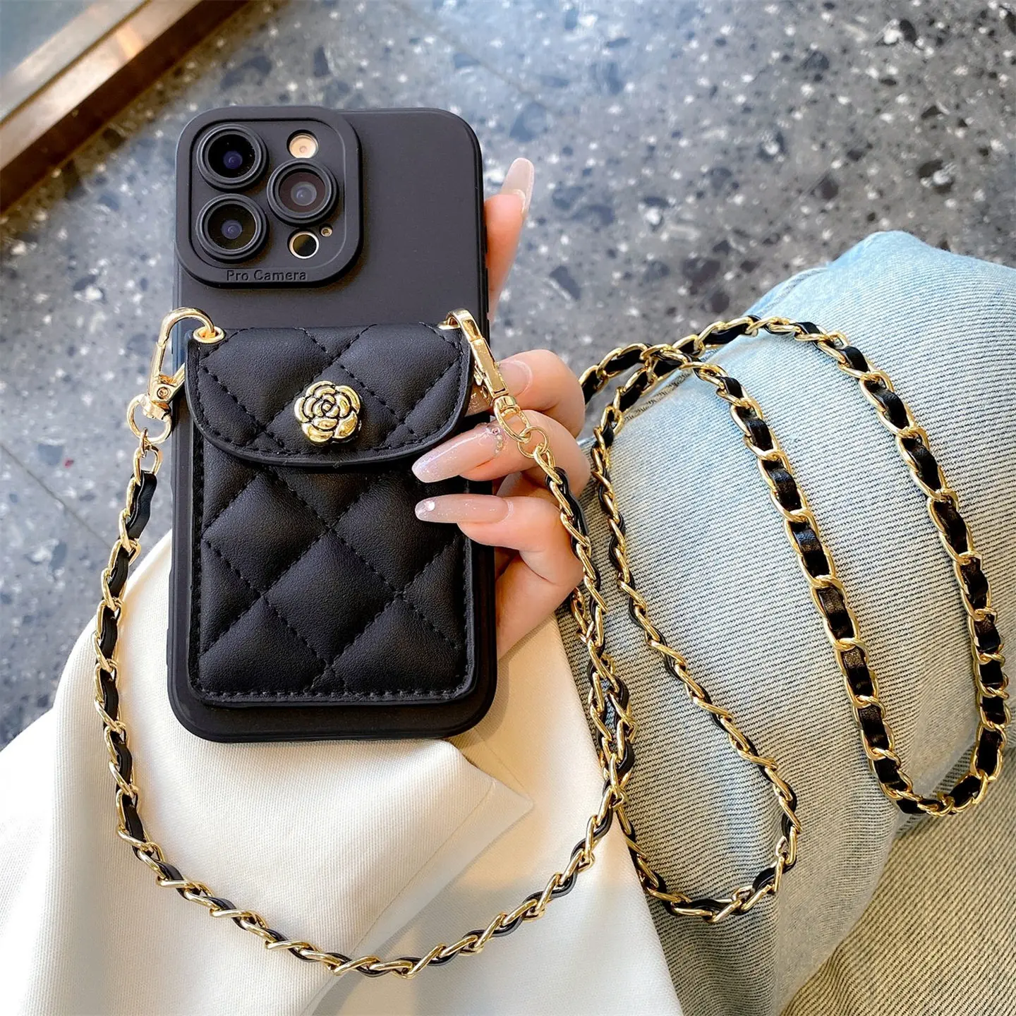 Elegant Plaid Card Case Durable TPU for iPhone 17 Pro Max, Apple 16 Pro Phone Cover, 15 with Strap, 17 Pro Crossbody Lanyard, 14 Premium Camellia, 15 Plus Unique, 11 Shockproof Protective Protection Protector Smartphone Casing Mobile Phone Accessories