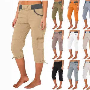 Women Cargo Capris Soild Casual Pants With Pocket Drawstring Outdoor Hiking Pants Women'S Slacks Thin Streetwear Tops Chic White Womenswear Bottom Comfort Basic