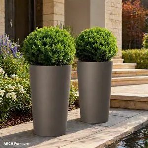 2-Pack 21.7 in Tall Square Garden Planter Boxes, Modern Big Tapered Matte Brown Pots for Outdoor, Indoor Porch Patio Use, Garden Accessories