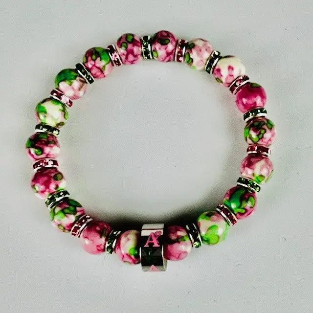 Alpha Kappa Alpha Rain Flower Pink and Green Jade Beads