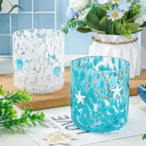2Pcs Ocean Icon Juice Glass 14 Oz Starfish Seashell Wine Glass Stemless Cocktail Drinking Cups for Summer Home Party Favors Supplies Drinkware Sturdy wicked  icon  juice  glass Cute Double Old Fashioned Glasses fallicon  glasses