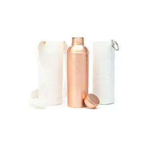 Kitchen Science Designer 100% Pure Copper Water Bottle 34OZ Leak-Proof, Authentic Ayurvedic Design With Carrying Canvas Bag & Sleeve