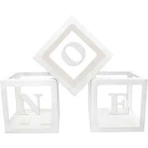 First Birthday Balloon BoxesBaby Boxes with Letters for  ShowerClear  Shower Decorations Block BoxesTransparent Balloon Box Backdrop for  ShowerBirthday PartyGender Reveal Party (White)
