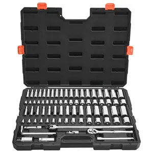 【fathersdaygift】VEVOR Socket Set, 76 Pieces, 3/8 inch Drive Socket and Ratchet Set, SAE and Metric, Deep and Shallow, Mechanic Tool Kit with Accessories and Storage Case, CR-V Alloy Steel, for Automotive Repair, Tool Kit Set