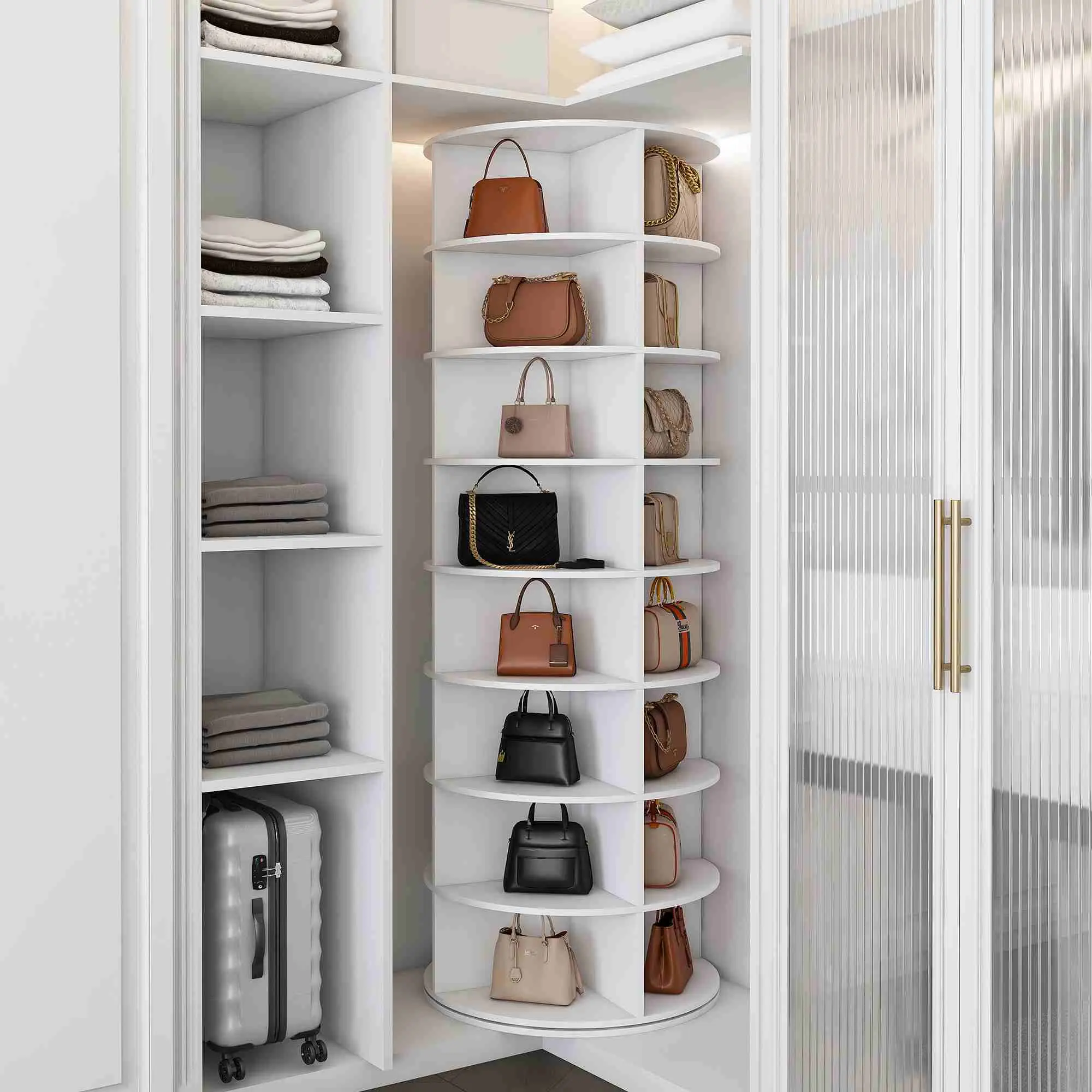【Home makeover】Modern Freestanding 8-Tier 360 Degree Rotatable Shoe Rack, Vertical Round Spinning Shoe Storage Tower Organizer, Compact Minimalist Shoe Shelf for Hallway, Bedroom & Closet