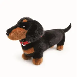 Adorable Lifelike Dachshund Plush Toys Stuffed Soft Leather Collar Pet Puppy Doll Fluffy Long Hair Dachshund Toys Funny Gift