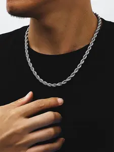 Men's Stainless Steel Twisted Chain Necklace, High End Necklace, Fashionable High-Quality Metal Chain, Street Style Men's Jewelry, Fashion Cool Accessories for All Seasons