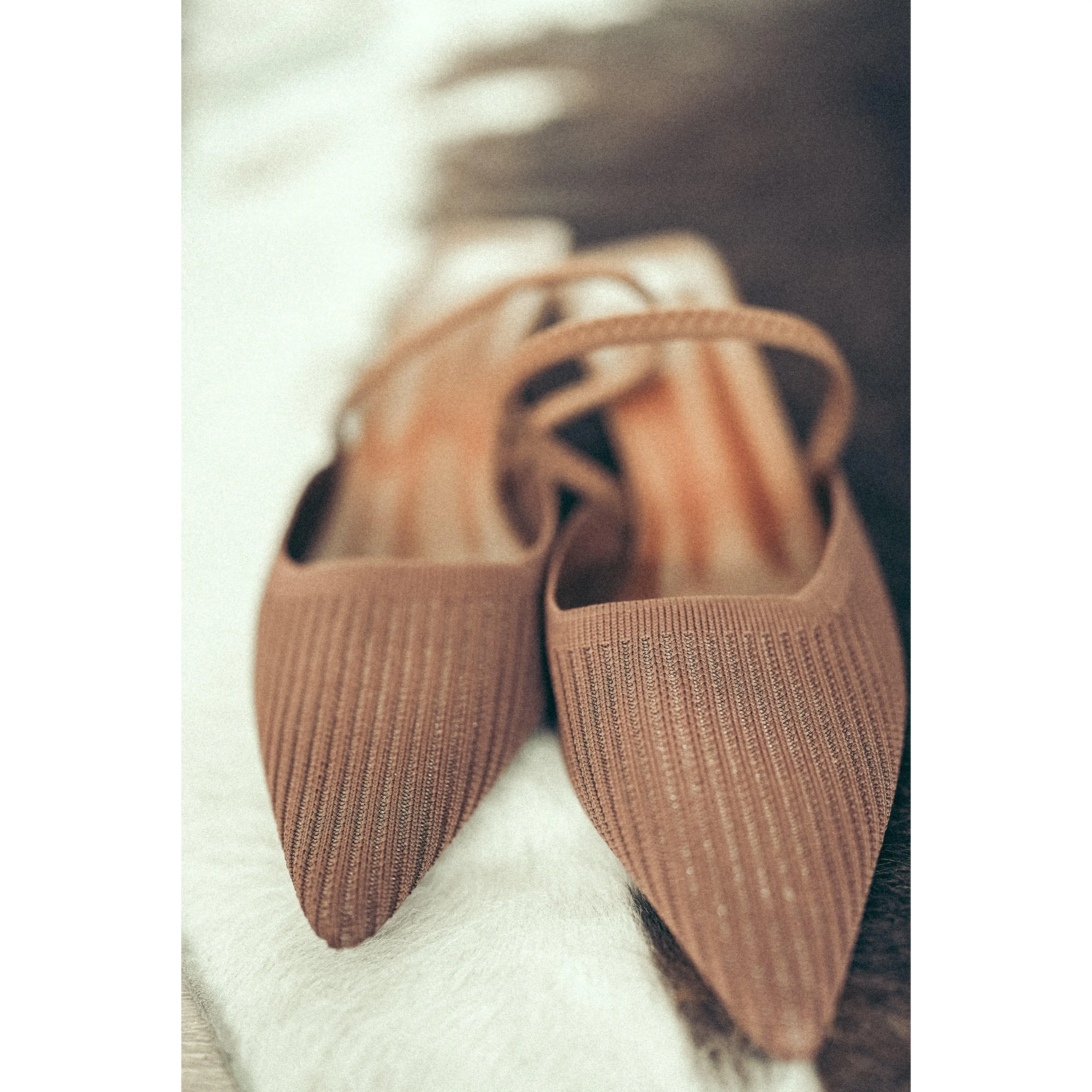 Textured Brown Knit Strap Kitten Heels