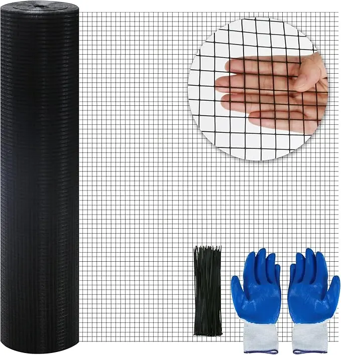 Black Vinyl-Coated 19-Gauge Welded Metal Mesh Roll, 1/2-Inch Square Grid, 48"x100' Rust-Proof Outdoor Hardware Cloth, Pest Control Netting, Poultry Safety Net, Snake Barrier, Ensures Poultry Safety, Garden Fencing for Home Improvement, Ensures The Safety