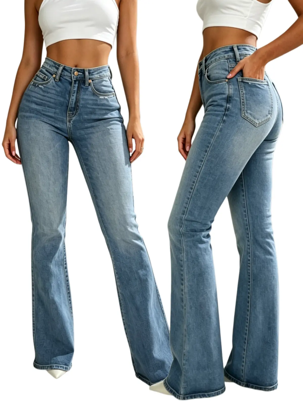 Women's High-Rise High-Stretch Flare Jeans - Flattering-Fit Bottoms