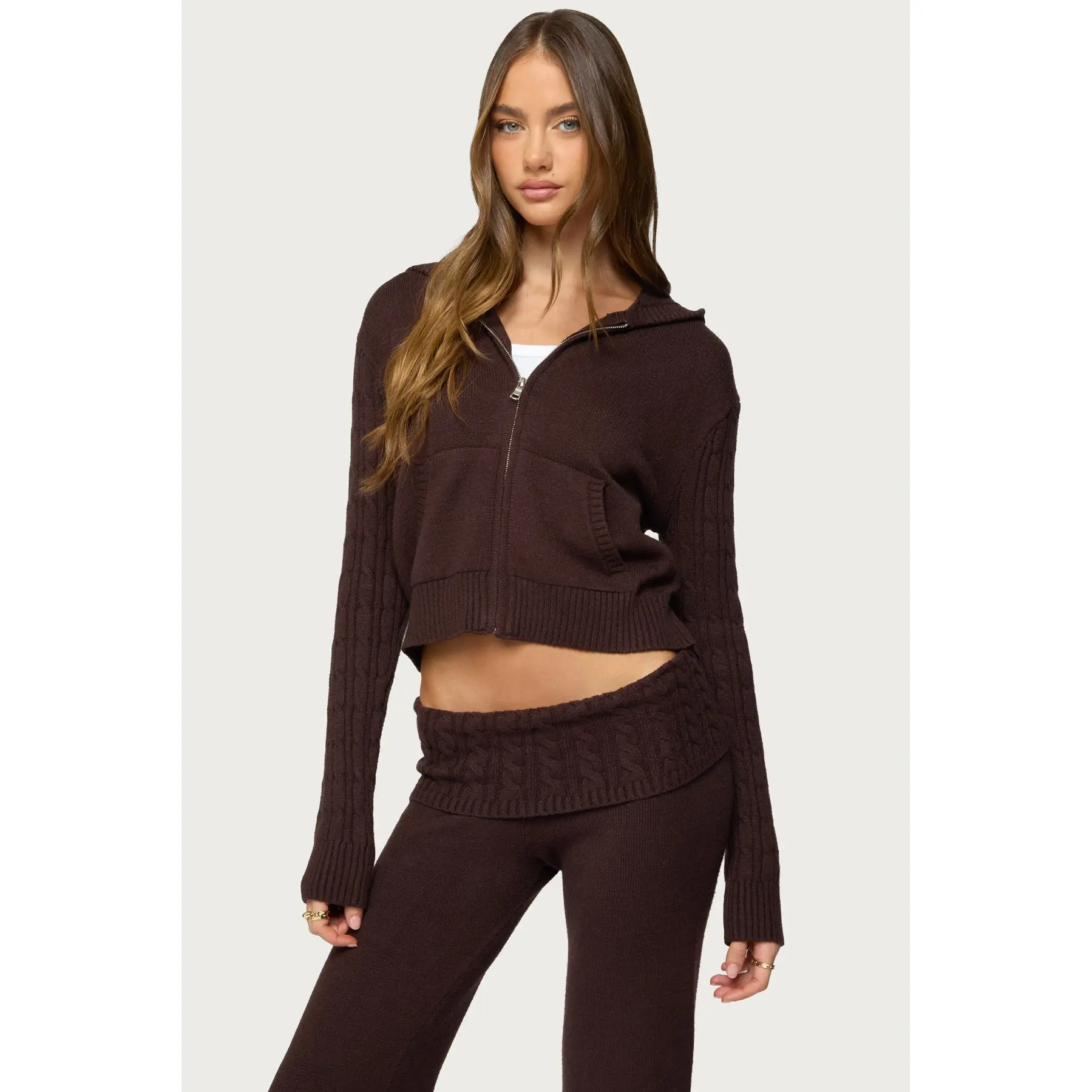 Lula Cable Knit Zip Up Hoodie