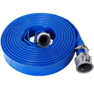 2"X100FT Pool Backwash Hose, Heavy Duty Reinforced Blue PVC Lay Flat Water Discharge Pump Hoses For Swimming Drain Pools and Clean Filters, with Aluminum Camlock C and E Fittings