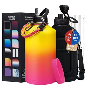 1 Gallon Water Bottle Insulated - 128oz Water Bottle with Straw & Spout Lids, Carrier Bag, Stainless Steel Flask (Cold for 48Hrs) Large Metal Jug