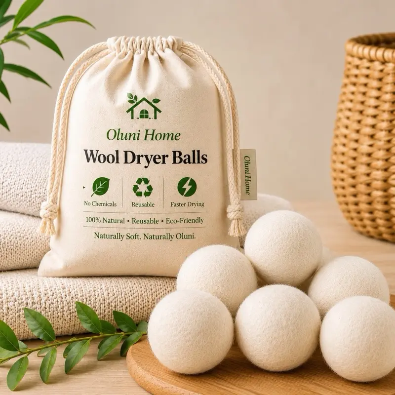 Oluni Home XL Wool Dryer Balls 6 Pack, Reusable Laundry Balls, Natural Fabric Softener, Faster Drying, Eco-Friendly Laundry Essential