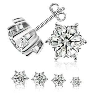 Synthetic Moissanite 0.5-2ct Snowflake Stud Earrings, Earrings Accessories, Chic Fashion Jewelry, Fashion Pairings, Ideal Gift for Any Occasion, Birthday Christmas Family Gifts,Wedding Engagement Anniversary Party Gift