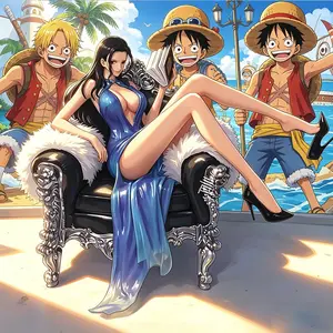 One Piece Nico Robin Figure, Blue Evening Gown with Sofa Base ，Nico Robin Collectible Statue, Elegant Sitting Pose with Detailed Paintwork，Anime One Piece Nico Robin Figure, Sofa Pose for Desk Display & Collection