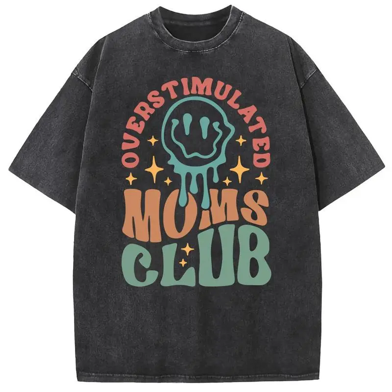 Women's Vintage Graphic T-Shirt - Heavyweight Cotton Fabric, Fitted Cut, Round Neck Short-Sleeve, Black-Washed Oversize Mom's Club Streetwear, Lady Women's Fashion Casual Top