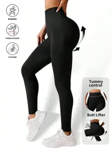 Women's Seamless High Waisted High-Elastic Yoga Leggings,Solid Color Workout Leggings for Gym Running Fitness,Women Comfortable Breathable Tummy Control Sports Leggings