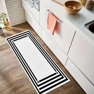 A black and white striped kitchen mat, suitable for kitchen, living room, bedroom, terrace and outdoor decoration, a fashionable touch for festive home decor, Farmhouse Kitchen Rugs