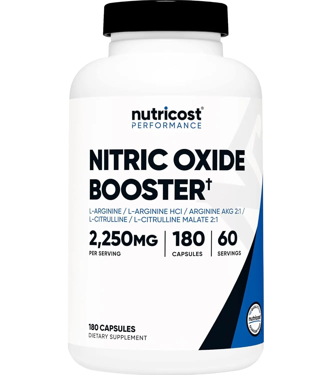 180 Capsules Of Nutricost Nitric Oxide Booster 2250mg Per Serving And 60 Servings Per Bottle 2 Month Supply (If Taken As Recommended) Non-GMO, Soy Free, And Gluten Free 3rd Party Tested, and Made In An NSF Certified, GMP Compliant, FDA Registered Facility
