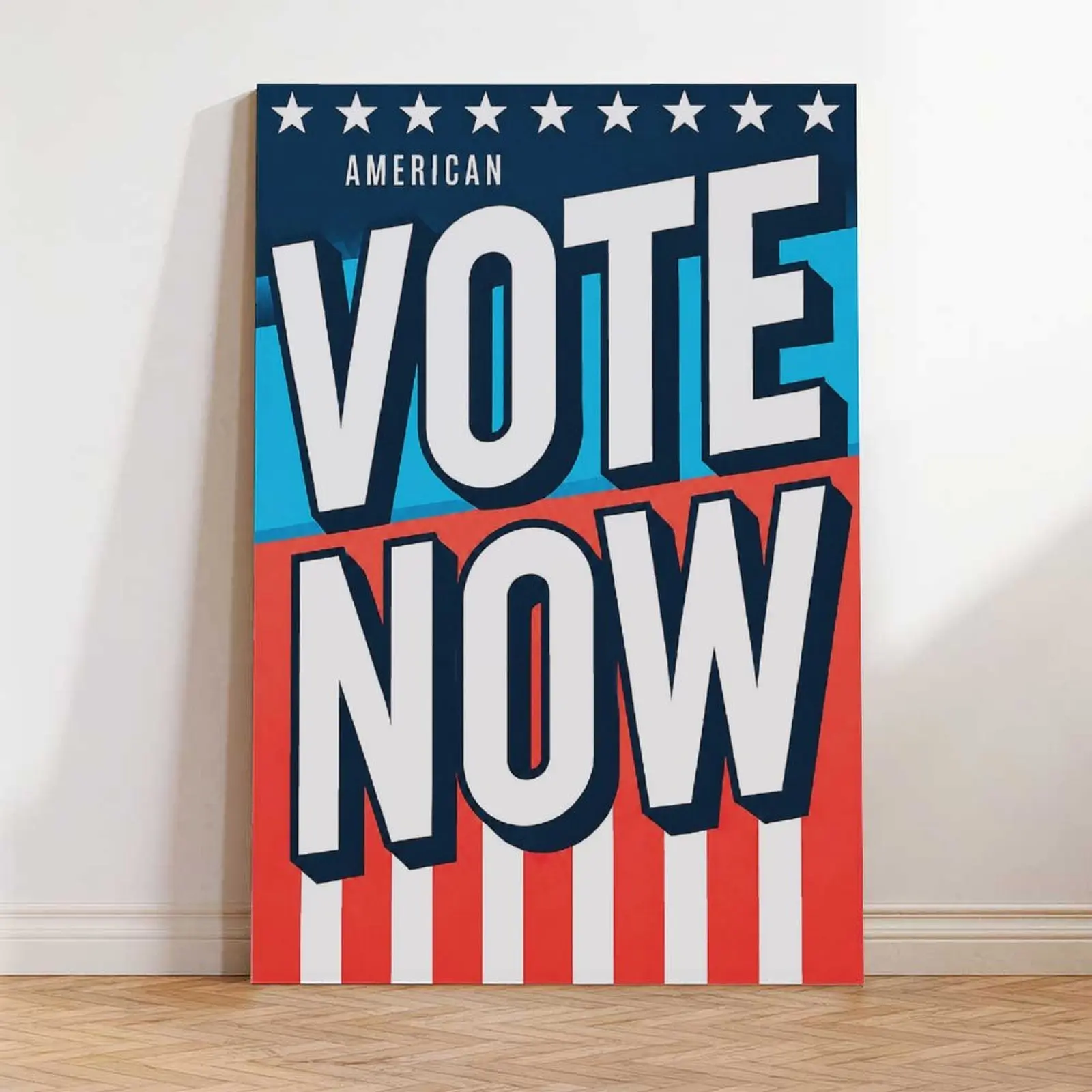 American Vote Now Canvas Wall Art Print, Patriotic USA Poster, Red-White-Blue Typography Artwork, Modern Election Decor for Home, Office & Room