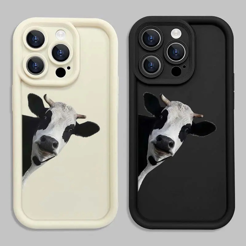 Matte Smartphone Casing with Cute Black-White Cow Pattern, Cellphone Protection Case for iPhone 17 Air/16 Plus/15 Pro Max/14 Pro/13/12/11/XS Max/X Devices, Ideal Holiday Gift for Loved Ones TY557