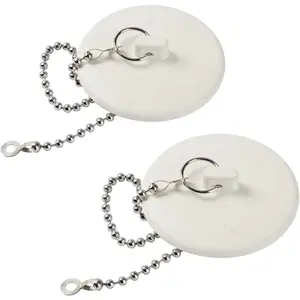2 Packs Tub Stopper, Rubber Bathtub Stoppers Drain Plug with 15" Stainless Steel Beaded Chain,  Bathroom Plug Fit for 1.5" to 2" Kitchen Sink, Bathroom Bath tub, Drain Stopper, White