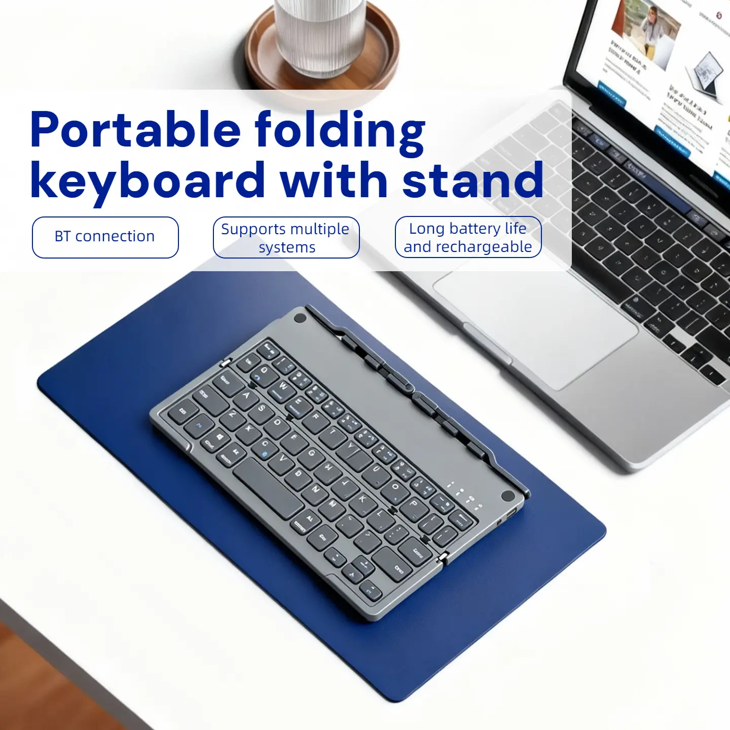 Foldable Bluetooth Keyboard with Stand, Pocket-Sized Portable Wireless Keyboard, Compatible with Windows / Android / iOS, for iPhone, iPad and Tablets