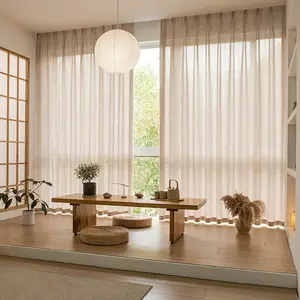 Japanese-Style Plain Color Curtains Set - 2pcs Light Brown Hemp Decorative Curtains with Rods for Living Room and Bedroom Decoration