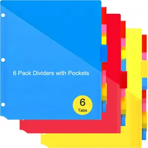 6 Pack Dividers with Pockets, Dividers for 3 Ring Binder with Pockets, Subject Dividers with Pockets, Loose-leaf Index Divider Pages, Premium Quality Notebook Dividers with Pockets, Vibrant Color