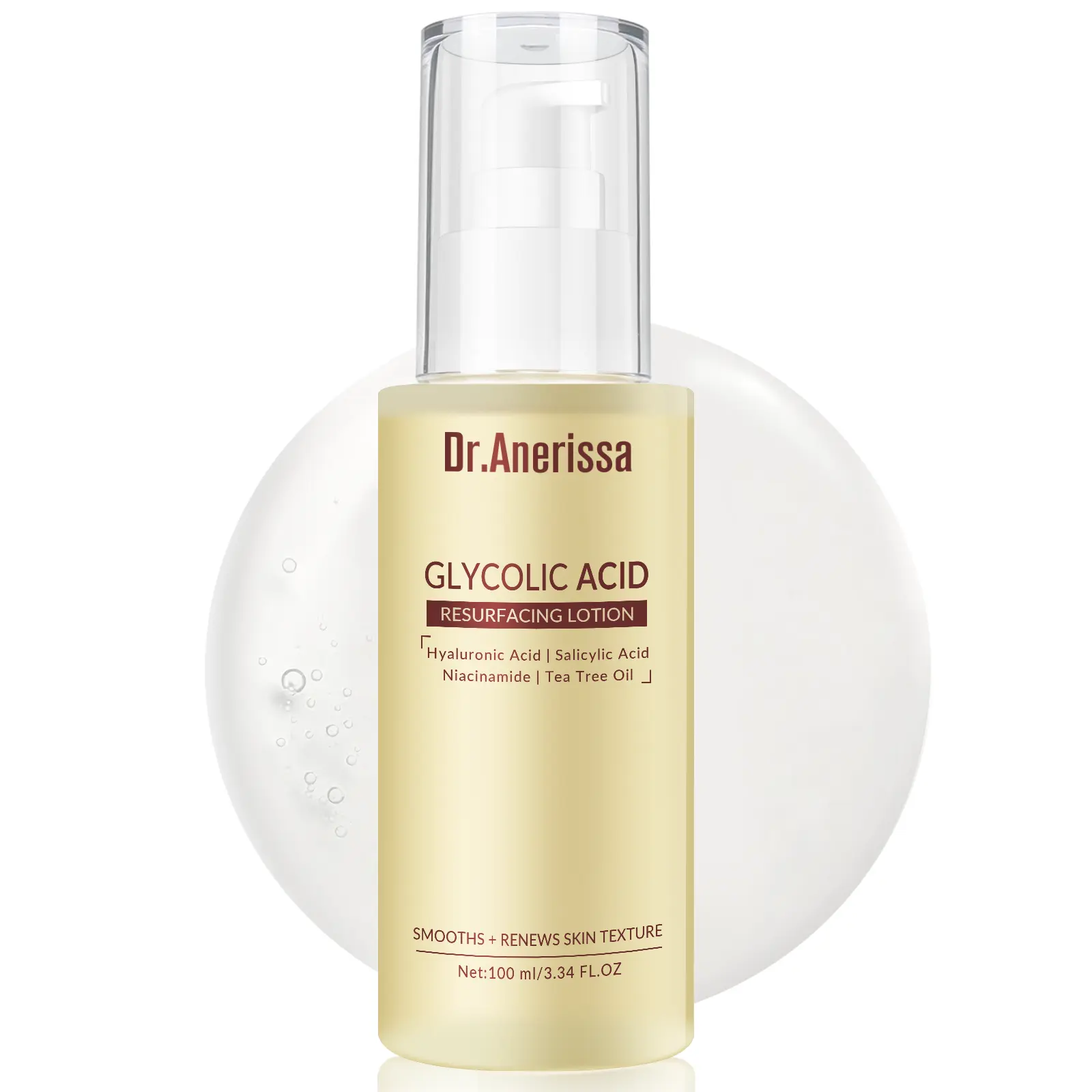 AHA Glycolic Acid Exfoliating Facial Serum with Rice Germ Water — gently resurfaces the skin, hydrates, peel essence that minimizes pores, removes dead skin cells, brightens a dull uneven complexion