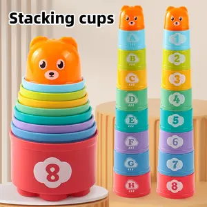 Random 9 Toddler Stackable Cups Toy, Rainbow Stacking Cups, Montessori Education Bath Toys, Early Childhood Learning, Indoor Outdoor Play, Stacker, Multi Activity Playset