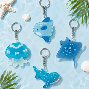 Ocean Critters Acrylic Keychain Set, Double Sided Sea Animal Charms, Whale Shark Jellyfish Manta Ray Sunfish Keychains Gift