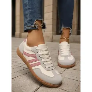 Women's Colorblock Leopard Print Lace Up Training Shoes, Casual Sporty Lightweight Soft Comfortable Non-slip Wear-resistant Sports Shoes, Female All-match Round Toe Shoes for Daily Wear, Closed, Footwear（gift）