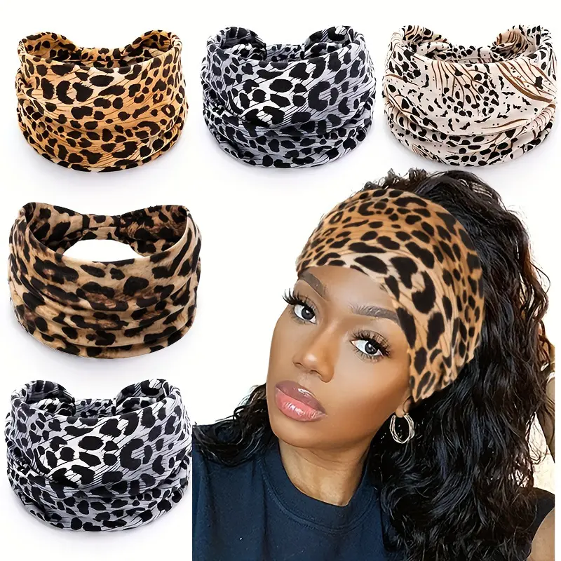 Workout Headbands for Women, 5-Pack Boho Paisley Elastic Hair Bands, Non-Slip Sweat-Wicking Stretch Cotton for Yoga & Gym, Elastic Headbands, Fabric Headbands