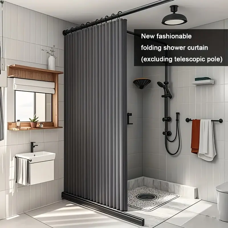 Multifunctional Foldable Bath Curtain, Shower Curtain, Bathroom Divider, Home Decor, Linen-Like Fabric, with Hooks, for Bathroom, Closet, Toilet, Bathroom Curtains Shower