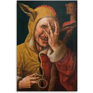 Jacob Cornelisz Van Oostsanen's Laughing Fool Portrait Poster Canvas Print Wall Art Decoration Living Room Office Bedroom Aesthetic 12x18inch(30x45cm) Unframe-style