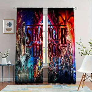 2pc Stranger Things Sci-Fi Curtain Set, Retro 80s Style Light Blocking Drapes, High-Quality Print, Easy Wash, Ideal for Bedroom & Gaming Room