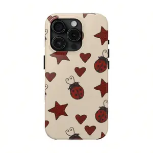 Red Ladybug Stars Hearts Yellow Phone Case Y2K Cute Bug Pattern Cool Girl Suitable for IPhone 17 16 15 14 13 12 11/Pro/Pro Max/Plus Cover Protective