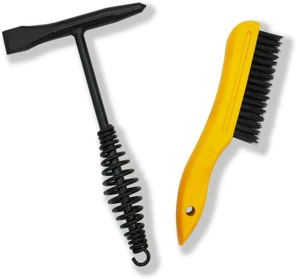 Welding Chipping Hammer with Coil Spring Handle,10.5",Cone and Vertical Chisel/ 10" Wire Brush(Yellow),  Chipping Hammer