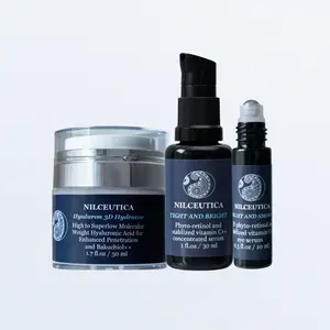 TRIO NILCEUTICA Whole Face Bundle - Hyaluron 3D Hydrator Face Cream, Tight and Bright Face Cream, Bright and Smooth Eye Serum