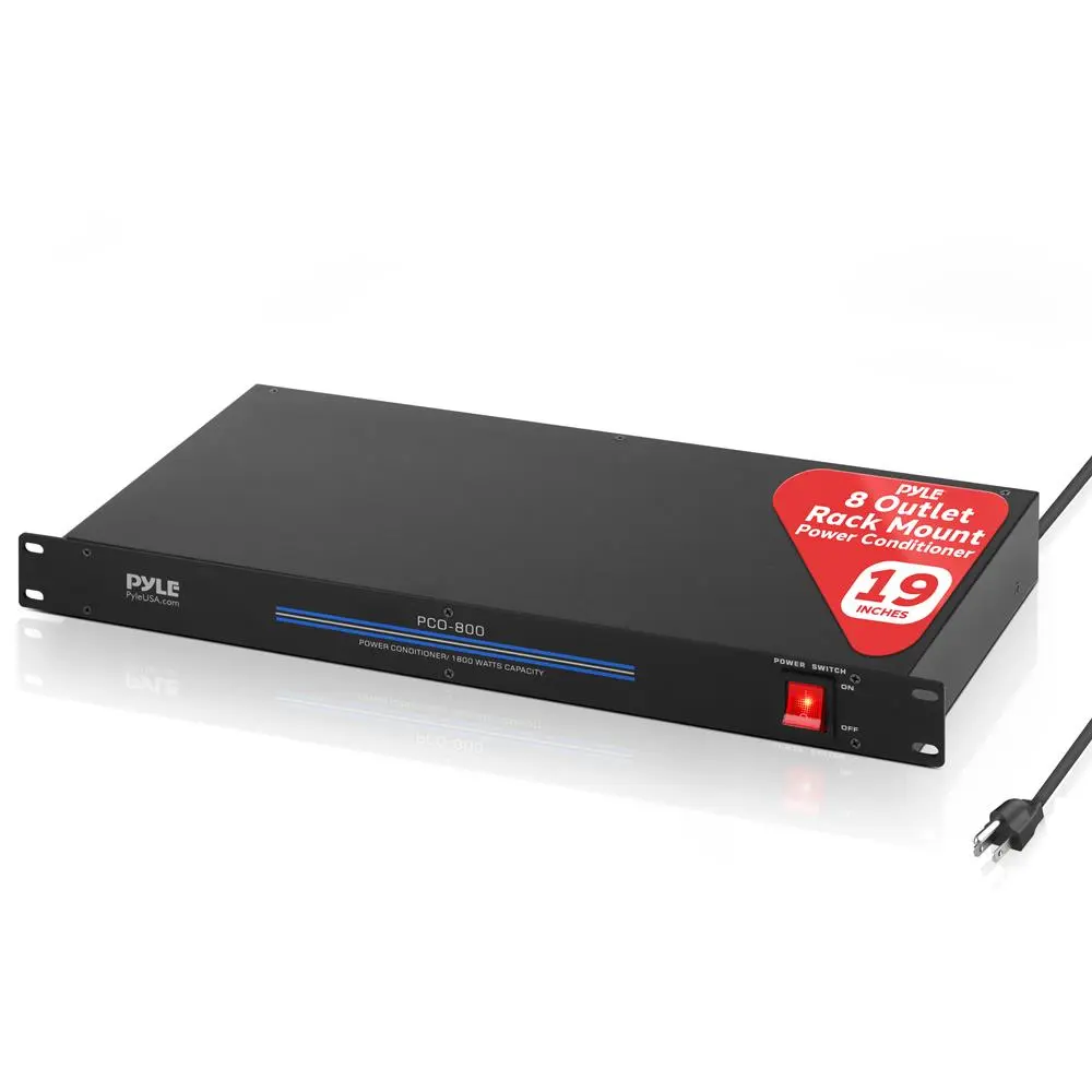 Pyle PCO800 1U Iron Rack Mountable Power Conditioner Surge Guard - 8-Outlet, 1800W, 120V/60Hz, 15A Surge and Spike Protection, Front Switch, Rear Outlets, Wall Wart Compatibility, 18.9in x 7.28in x 1.73in Black Electrical Accessory, 15A Surge Protection