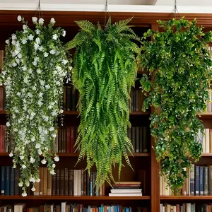 6-Pack Plant Combo with Eucalyptus Tea Flower, Persian Leaf Vine, Hanging Vines for Indoor Outdoor Decor, House Plants Decor, Garden DIY Plants, Plastic Faux Flowers, Artificial Hanging Plant