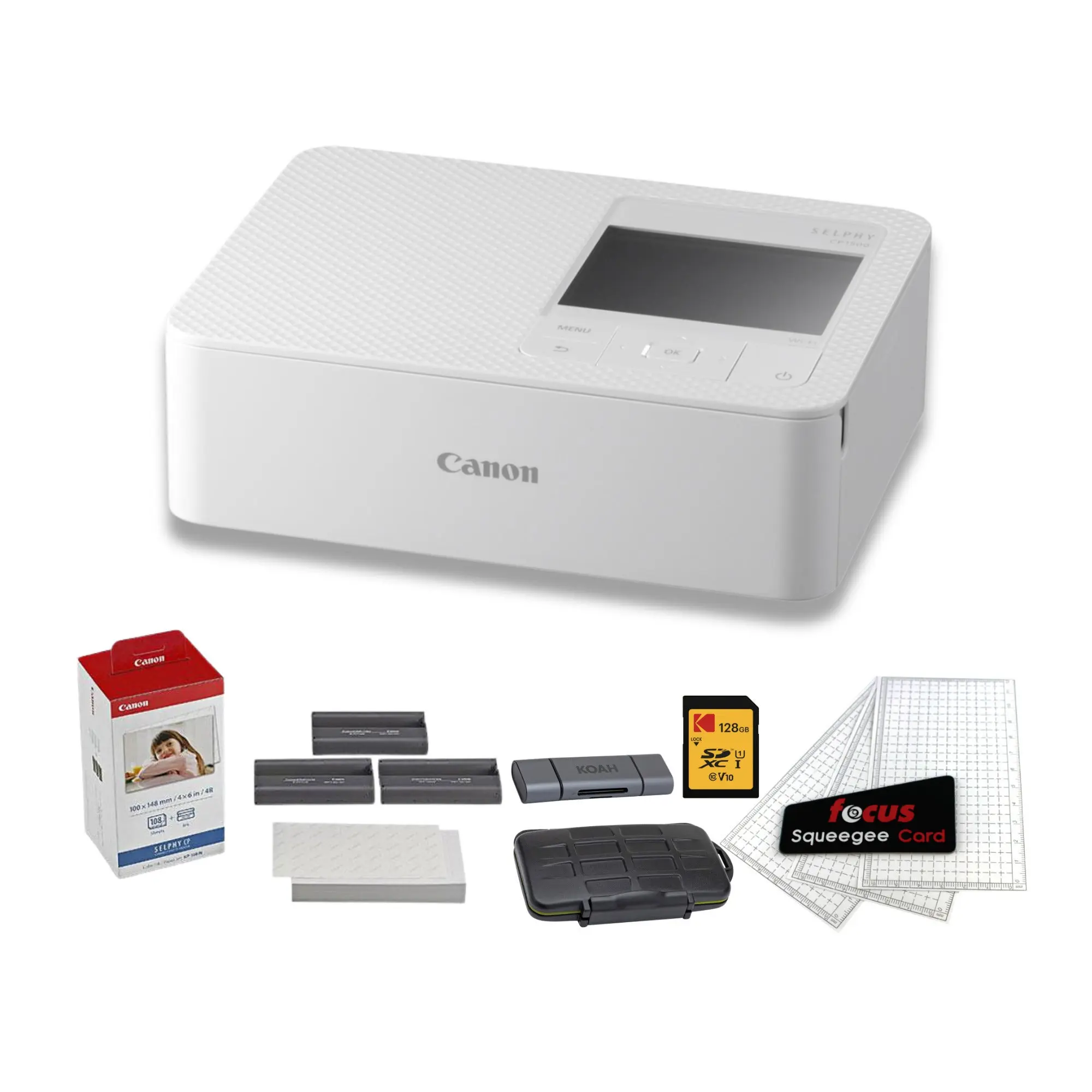 Canon Selphy CP1500 Wireless Photo Printer (White) with Accessories Bundle