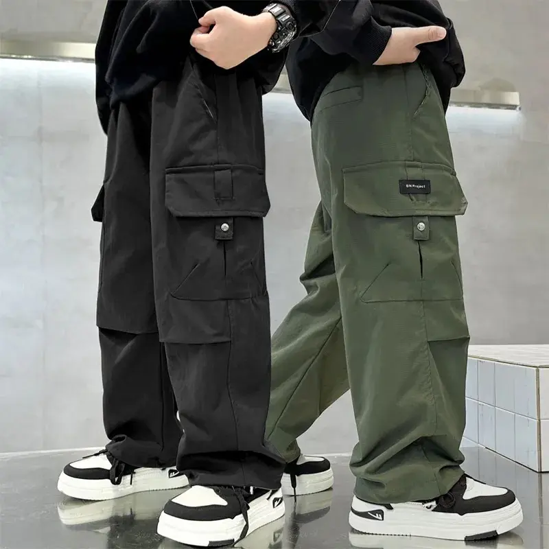 Boys' Elastic Waistband Pant - Loose Fit, Breathable Nylon Multi Pocket Pants, Matte Finish Child-Sized Casual Trousers for Outdoor Playwear, Everyday Wear, Child-Sized Boys' Casual Pants