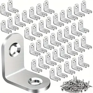 Heavy Duty 90 Pieces Set: Durable L-Shape Brackets (30) and Wood Cabinet Screws (60) for Shelves, Wooden Furniture, Cabinets, and Drawers