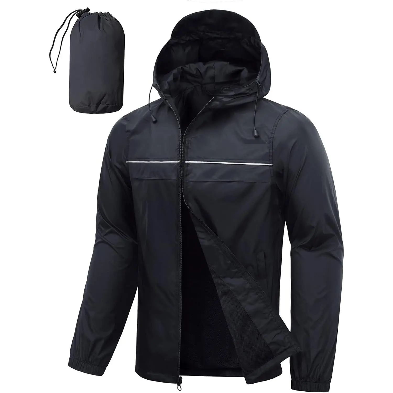 Men's Packable Rain Jacket - Lightweight Hooded Windbreaker in Breathable Fabric, Waterproof for Cycling & Hiking, Biking, Day Hiking Men's Lightweight Jackets, Breathable Fabric Men's Lightweight Jackets