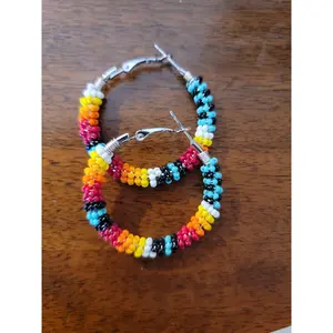 Authentic Beaded Wire Wrapped Hoop Earrings