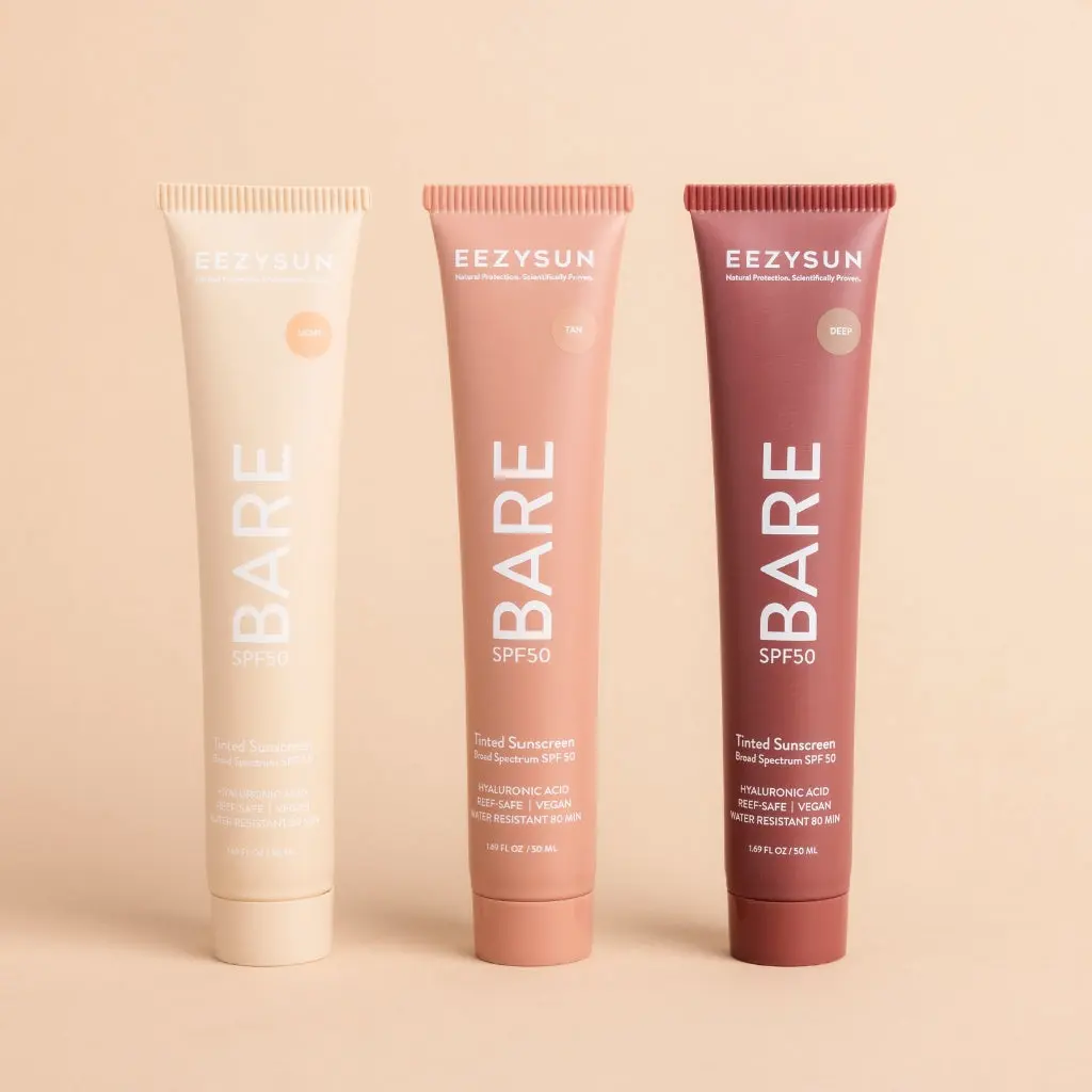 BARE Tinted Sunscreen SPF 50 – Non-Greasy, Water-Resistant, Vegan & Reef-Safe with Hyaluronic Acid & Jojoba Oil – 1.69 fl oz – Tan